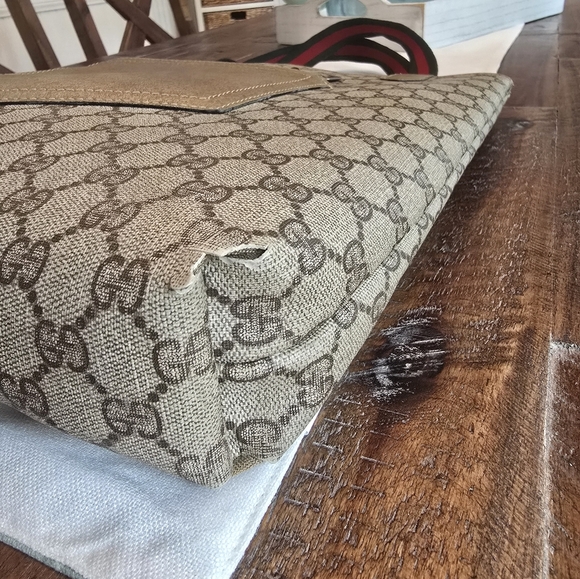 GUCCI Authentic Web Sherry Line GG Shoulder Tote Bag PVC Leather Monogram - Picture 7 of 16